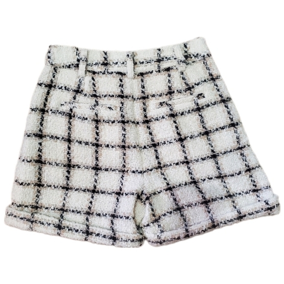 Anine Bing The Becky Tweed Cream Check Tailored High Waist Wool-Blend Shorts NWT - Picture 7 of 15